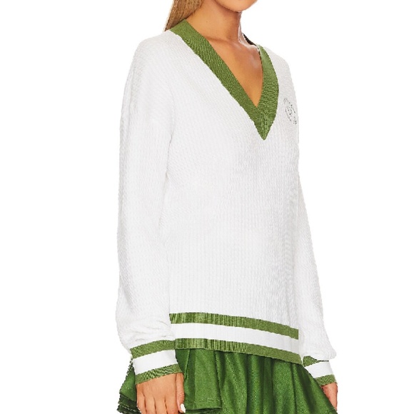WEWOREWHAT Oversized Tennis Club Sweater In Green/White - Size XS/S - Picture 2 of 6